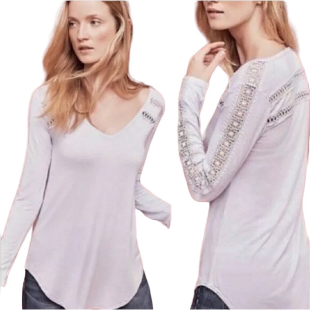 ANTHROPOLOGIE DELETTA Purple Lace Line Crochet Long Sleeve Shirt Size L - Picture 3 of 10